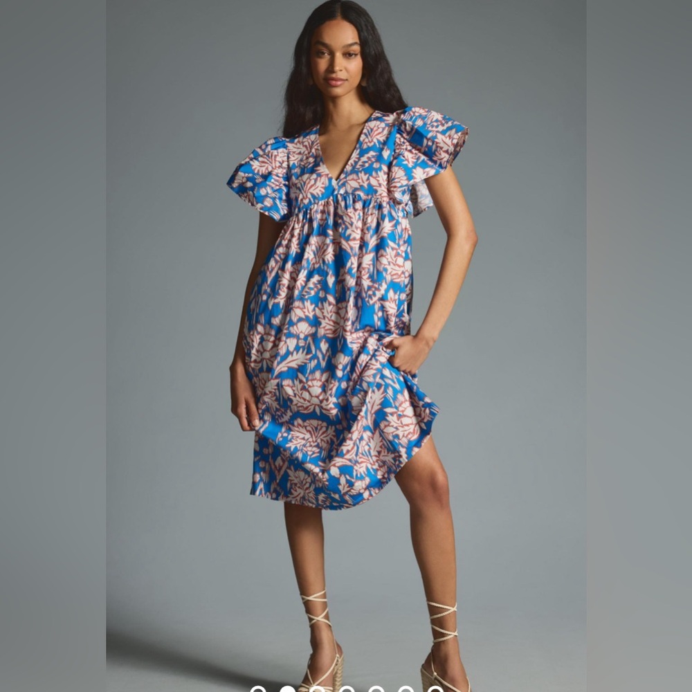 NWT Anthropologie Maeve Printed Flutter-Sleeve Babydoll Dress Size XXS